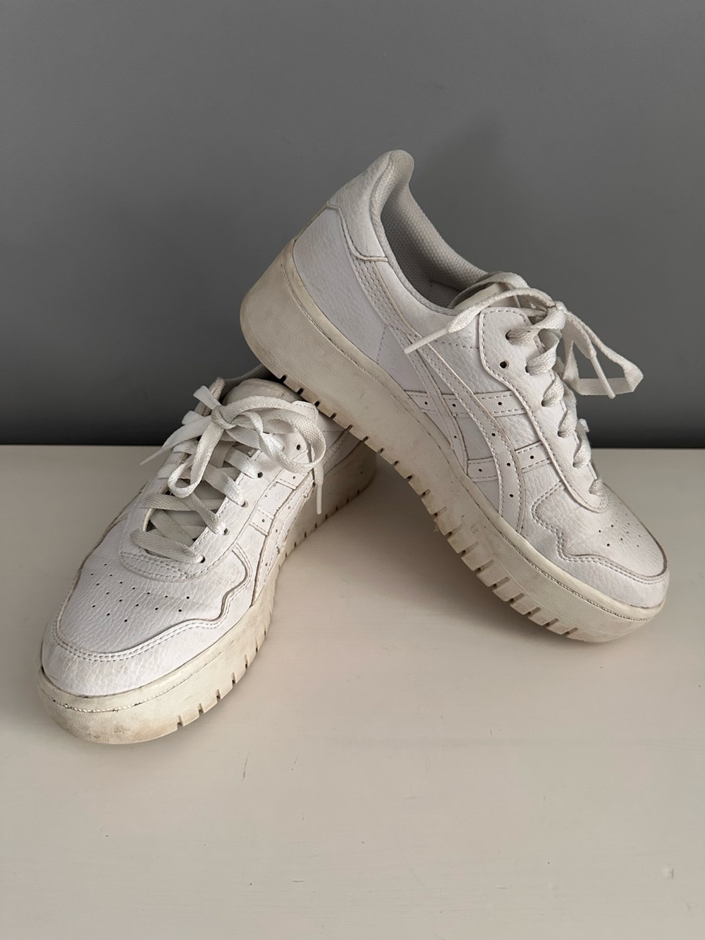 ASICS - Japan S PF, Women’s, Triple White Leather Platform Sneaker, Size 7